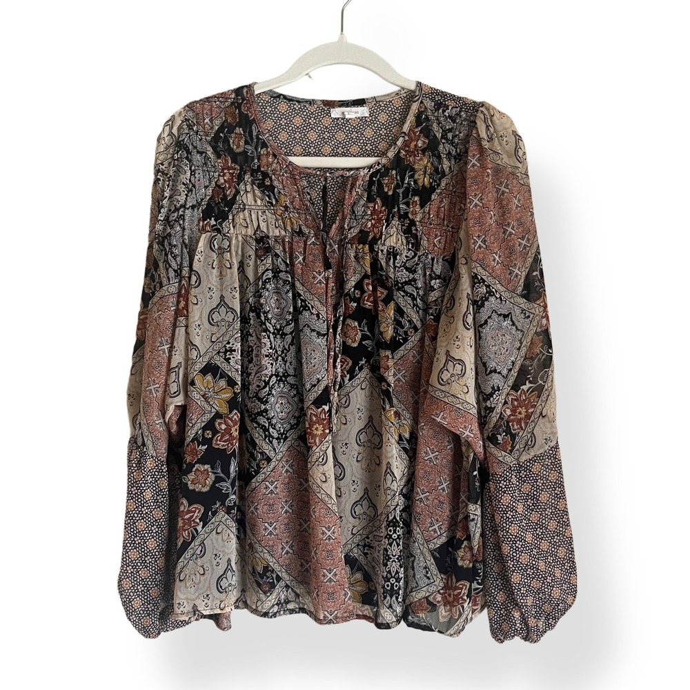 Maurices Boho Paisley Patchwork Print Babydoll Peasant Top Blouse - Womens Large